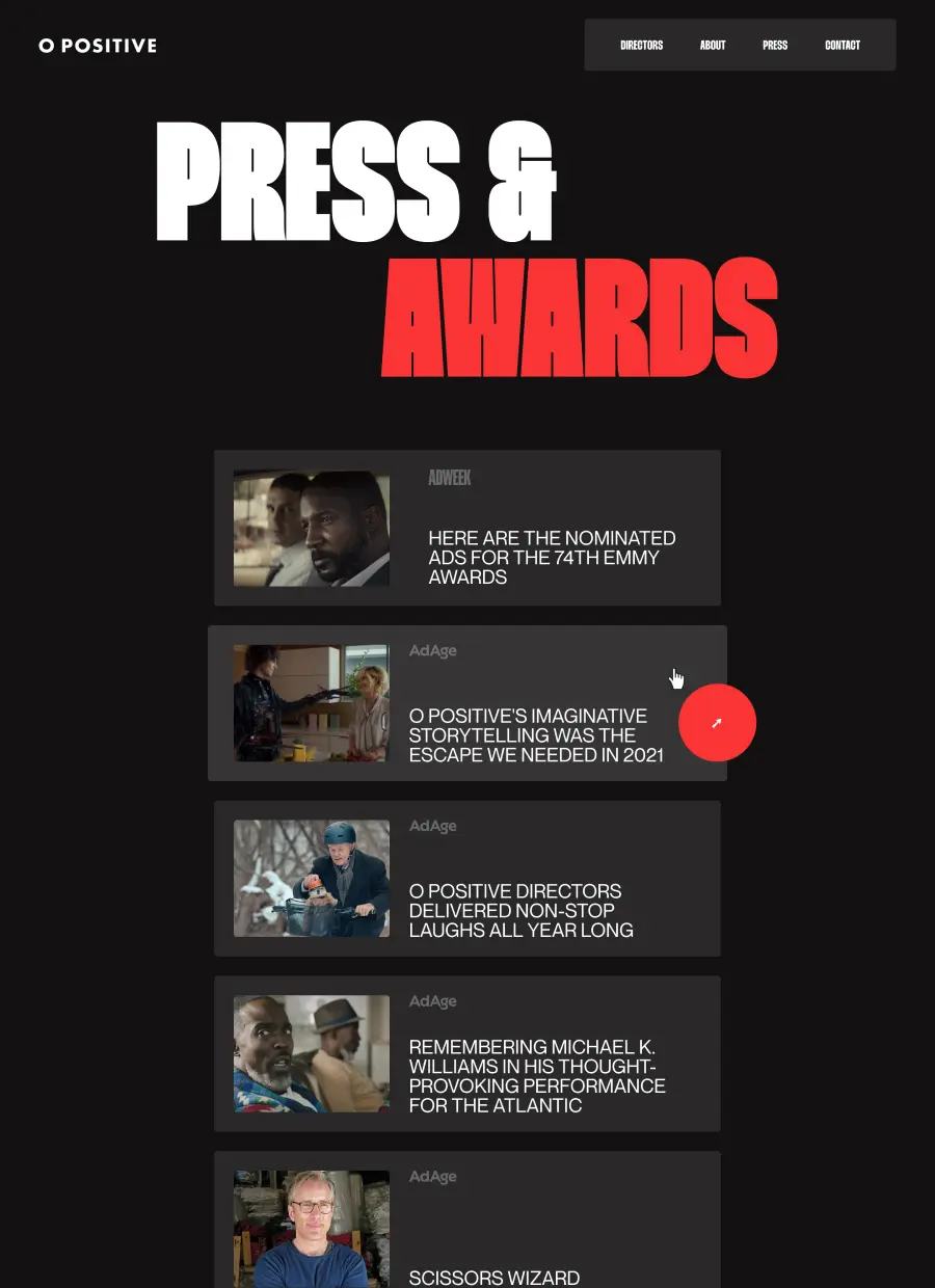 Screenshot of press page