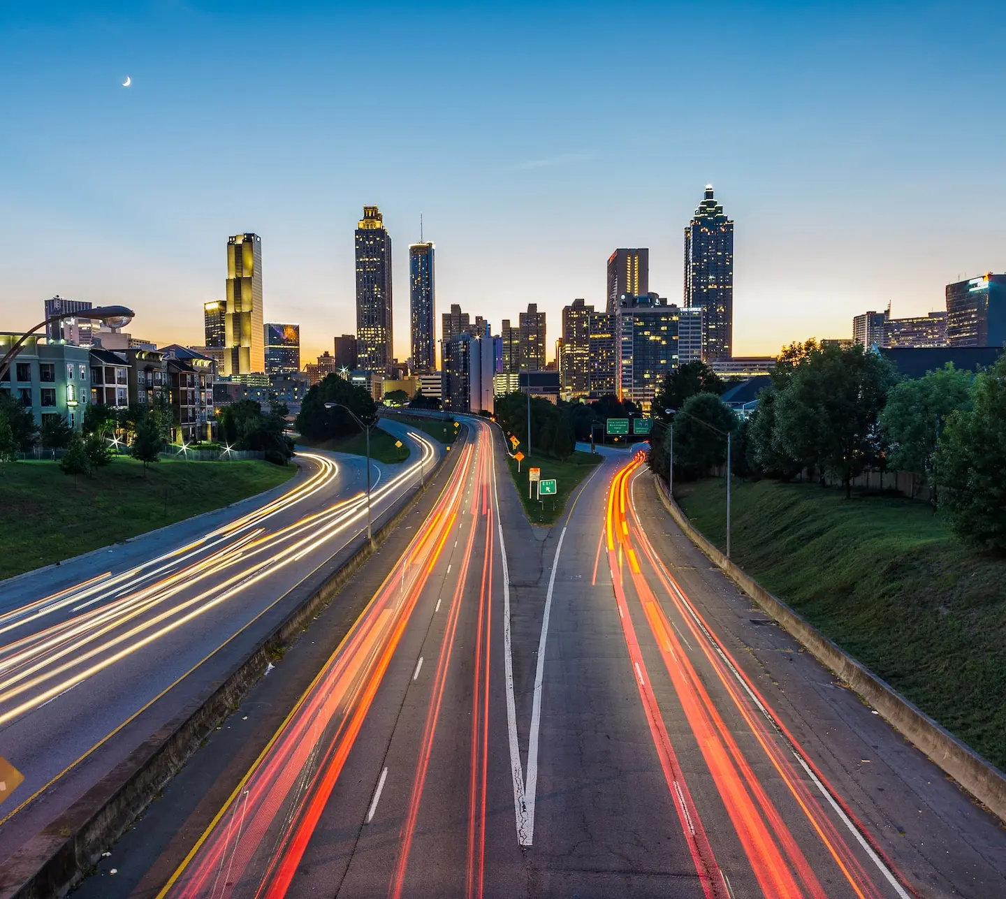 City landscape with light lines